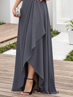 Mutter-der-Braut-Kleid Grau Spitze V-Ausschnitt Chiffon Maxikleid