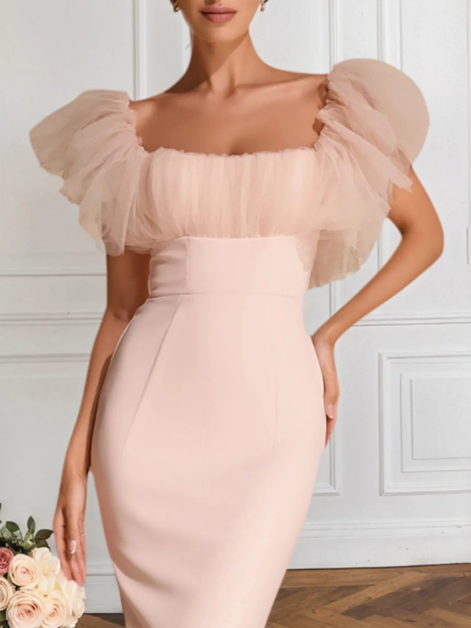 Evening Formal Gown Light Pink Off The Shoulder Mermaid Maxi Dress