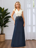 A-line V Neck Floor-Length Chiffon Evening Dress With Lace Appliques