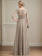 A-line Scoop Illusion Floor-Length Lace Chiffon Mother of the Bride Dress With Sequins