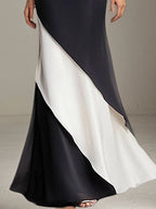 Formal Evening Gown Elegant Black White Sleeveless Floor Length Chiffon Dress