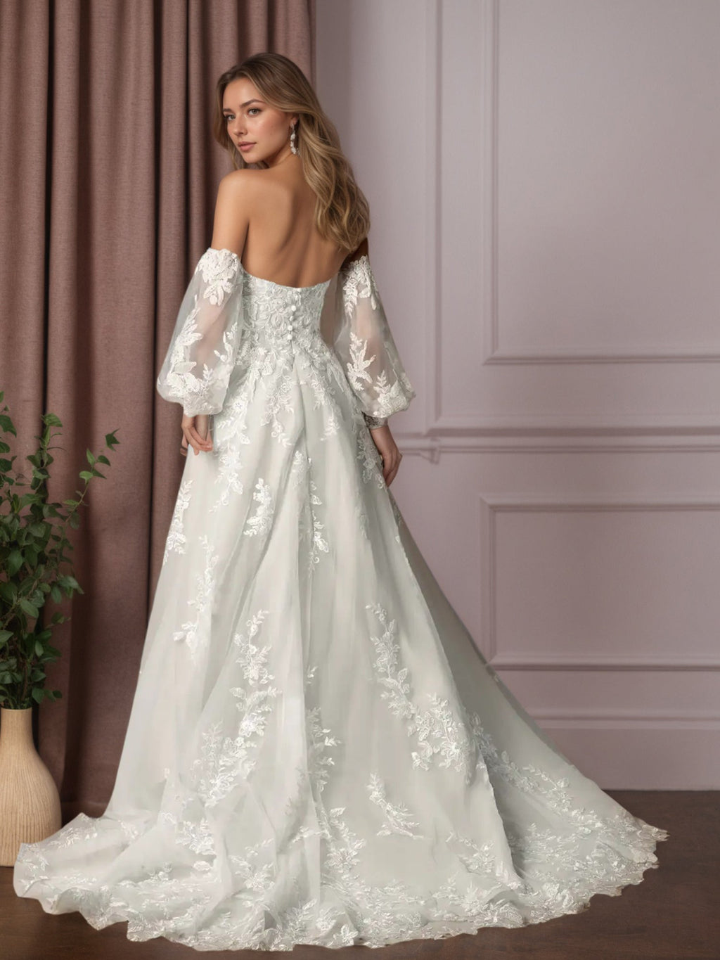 Weißes Ballkleid trägerlos aus Spitze, Hochzeitskleid