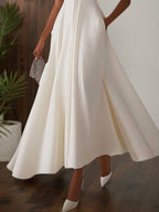 Evening Elegant Dress Sleeveless Deep V Neck Pleated Design Ball Gown Maxi Dress