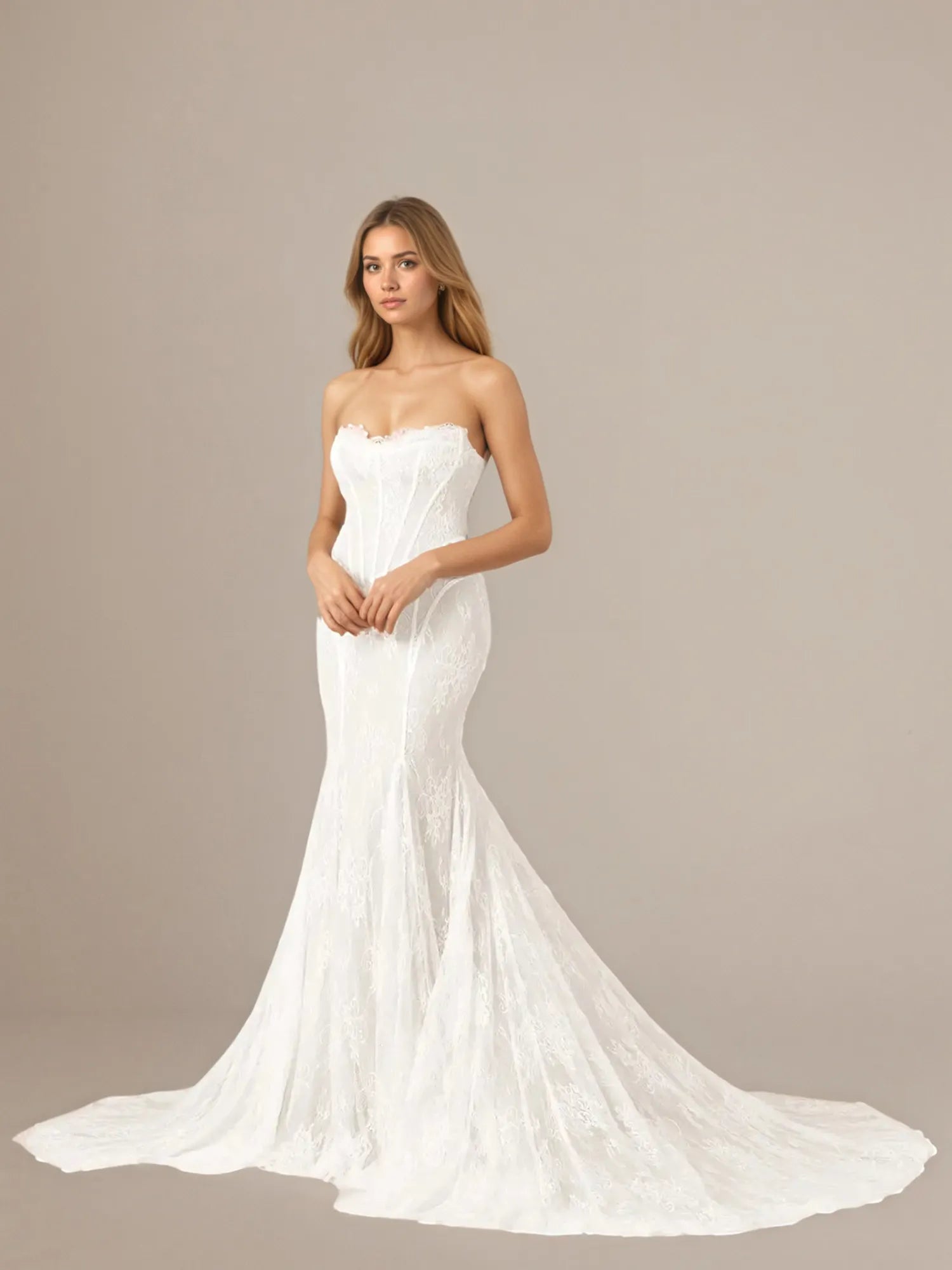 Vestido de novia blanco sirena de tul con escote off the shoulder