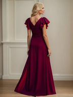 V Neck Ruched Chiffon A Line Mother of the Bride Dress