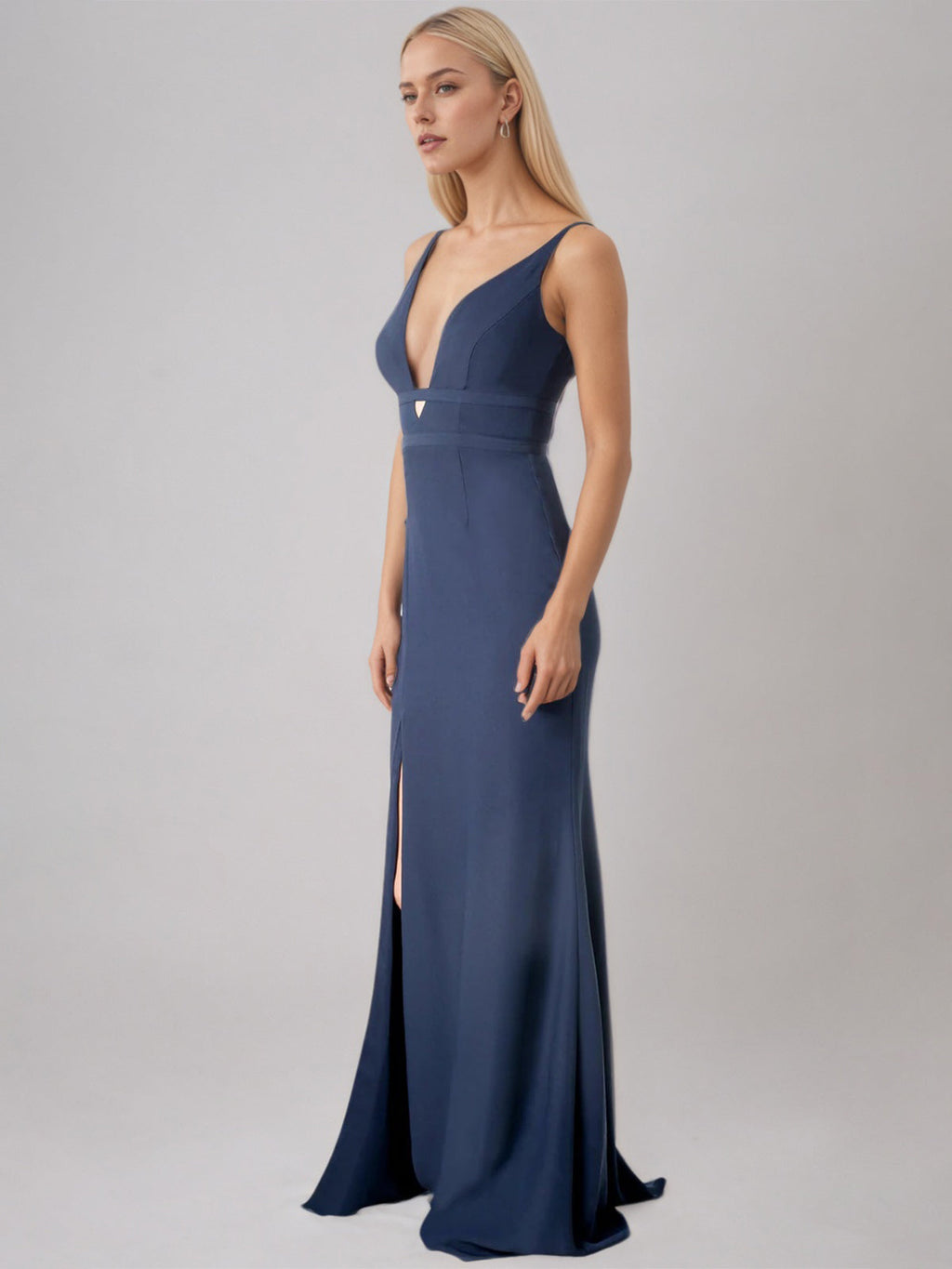 Sheath/Column Stretch Crepe V Neck Sleeveless Floor Length Dress