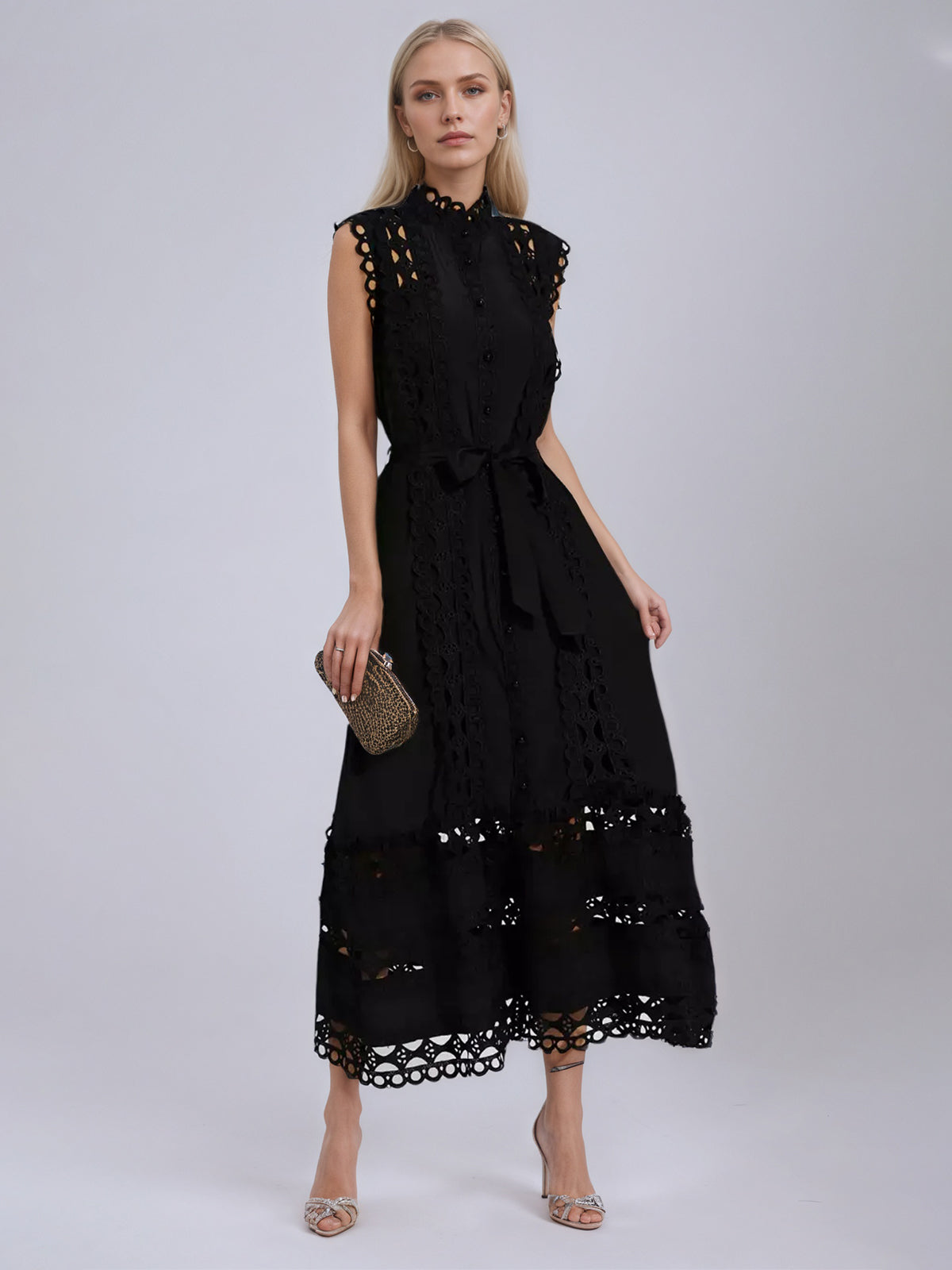 Black Sleeveless Hollow Maxi Dress