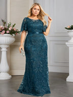 A-line Scoop Neck Floor-Length Lace Evening Dress With Appliques