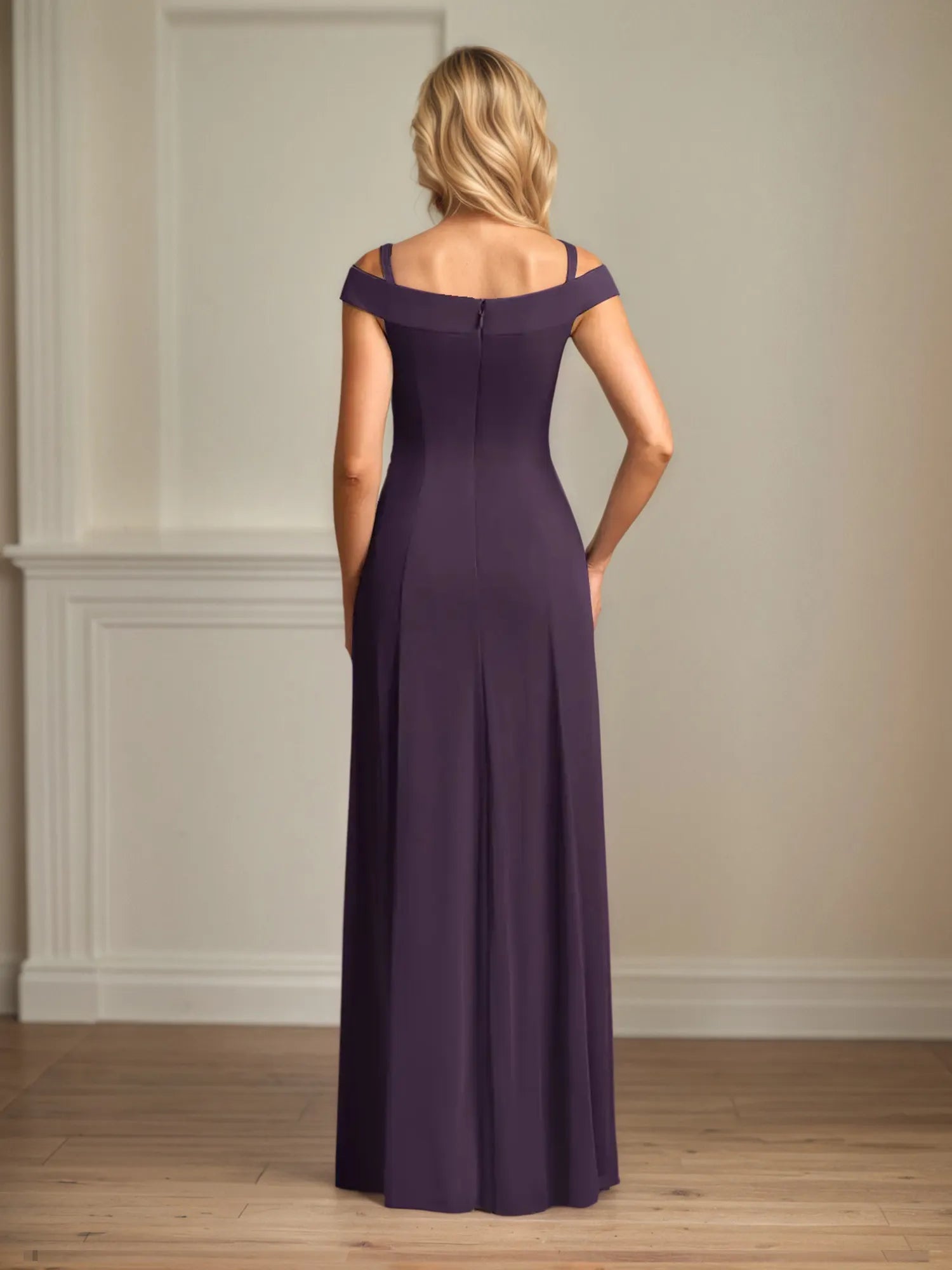 A Line Off the Shoulder Sleeveless Chiffon Mother of the Bride Dress With Pleated