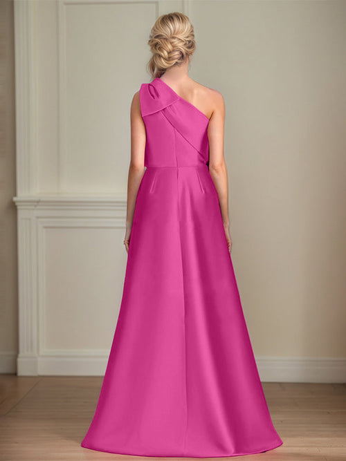 Vestido para madre de la novia en línea A, satinado, con un solo hombro y lazos