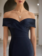 Formal Evening Dress Navy Off Shoulder Mermaid Maxi Gown