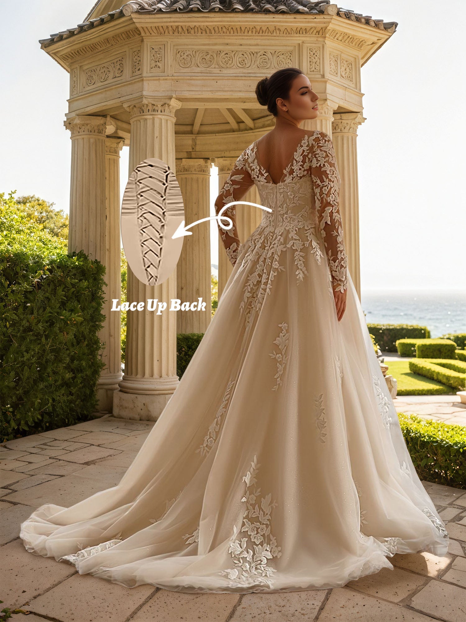 Long Sleeves Applique Wedding Dress V Neck White Bridal Gown Plus Size