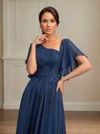 A Line Asymmetrical Floor Length Lace Chiffon Mother of the Bride Dress With Pleated Sequins