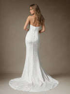 White Mermaid Off The Shoulder Floral Jacquard Wedding Dress