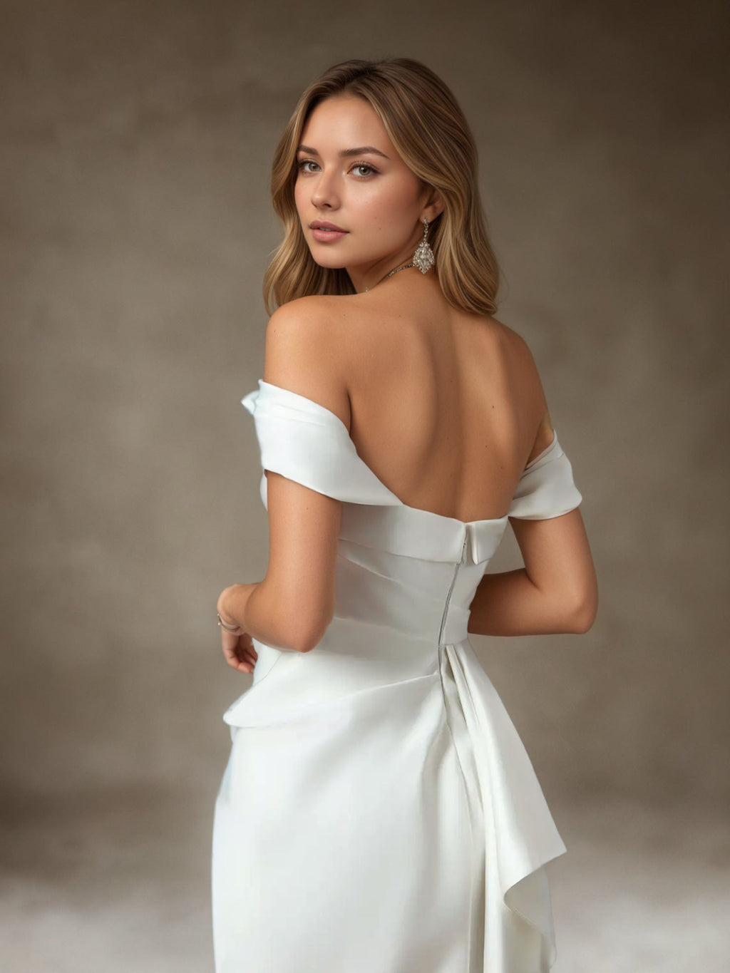 Abito da sposa sirena bianco senza spalline in raso doppio