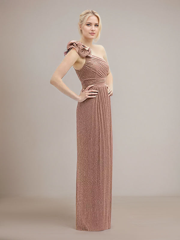 A Line One Shoulder Sleeveless Floor Length Bridesmaid Dress