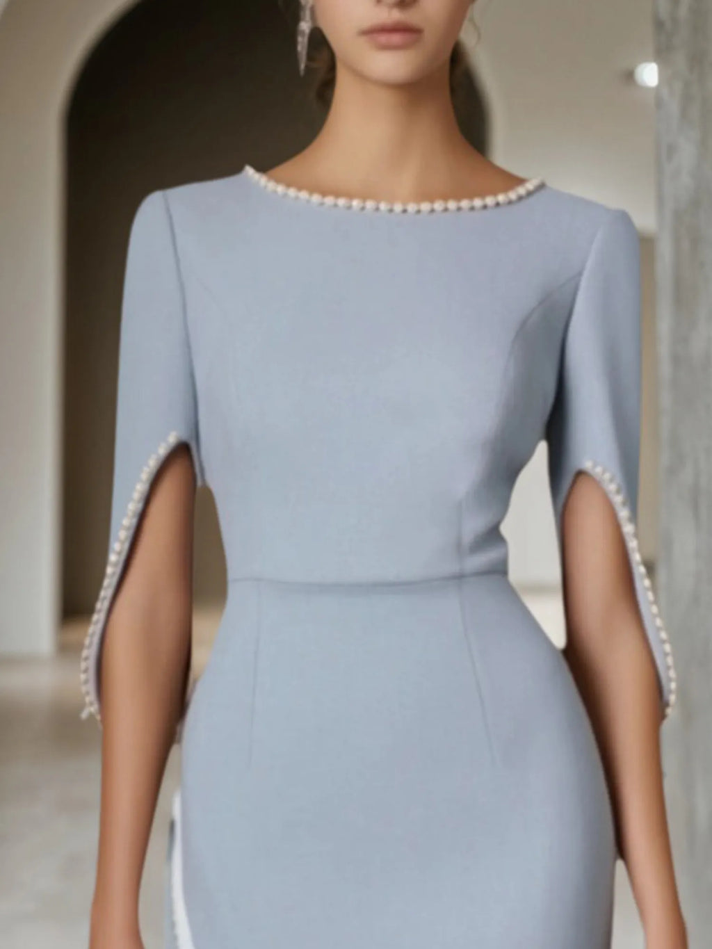 Vestido formal azul con perlas, vestido maxi para madre de la novia