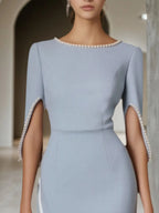 Vestido formal azul con perlas, vestido maxi para madre de la novia