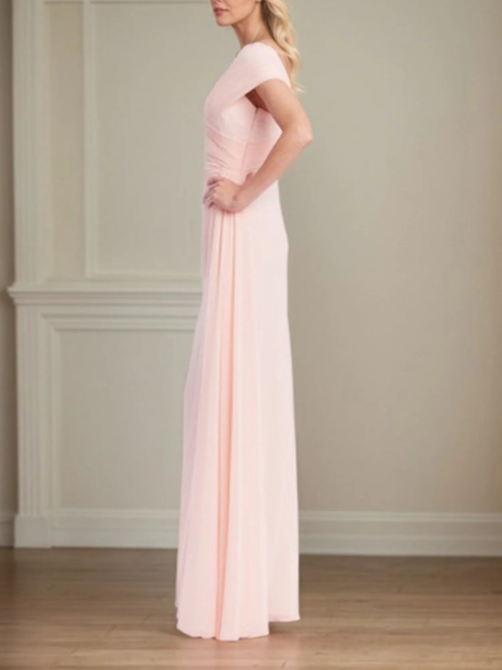 A Line Off the Shoulder Short Sleeve Chiffon Mother of the Bride Dress