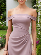Vestido formal roxo ombro a ombro longo para convidada de casamento