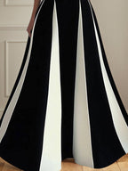 A Line Elegant Black&White Chiffon Off the Shoulder Sleeveless Floor Length Dress