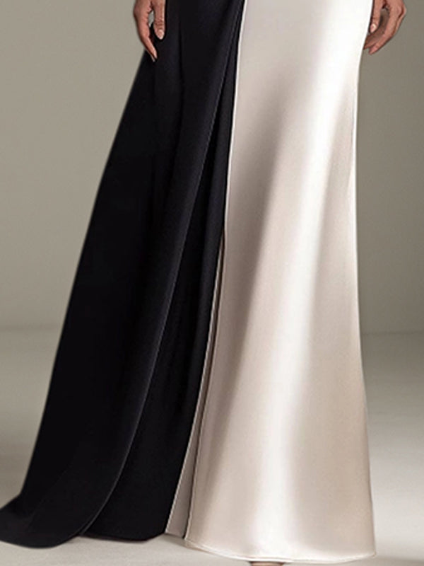 Robe de soirée formelle à une épaule, manches courtes, longueur au sol en satin