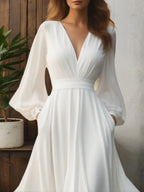 Formelles Swing Abendkleid Weißes V-Ausschnitt Maxikleid