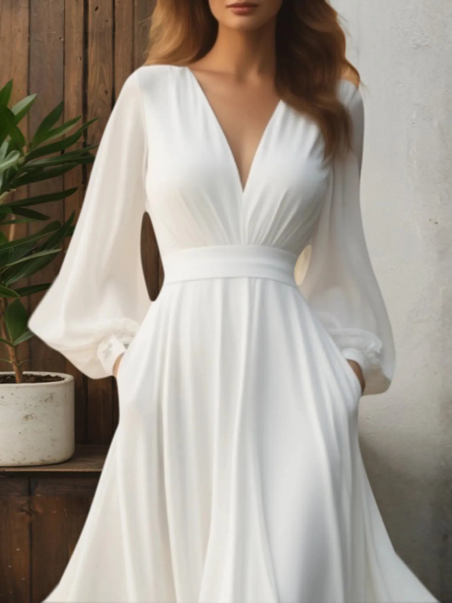 Formal Swing Evening Dress White V Neck Maxi Dress