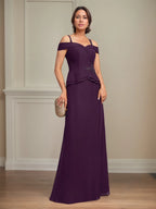 A Line Cold Shoulder Floor Length Chiffon Mother of the Bride Dress With Beading Sequins