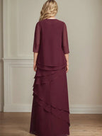 Abito da madre della sposa in chiffon a colonna con scollatura a U e lunghezza fino a terra