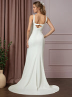 Vestido de Casamento Branco Sereia em Crepe Plissado com Cetim nas Costas