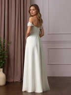 Vestido de casamento branco em linha A de chiffon ombro a ombro