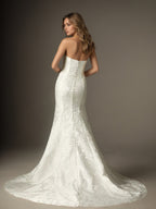 Vestido de novia blanco sirena sin tirantes de jacquard floral