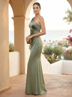 One Shoulder Mermaid Satin Evening Dresses for Women