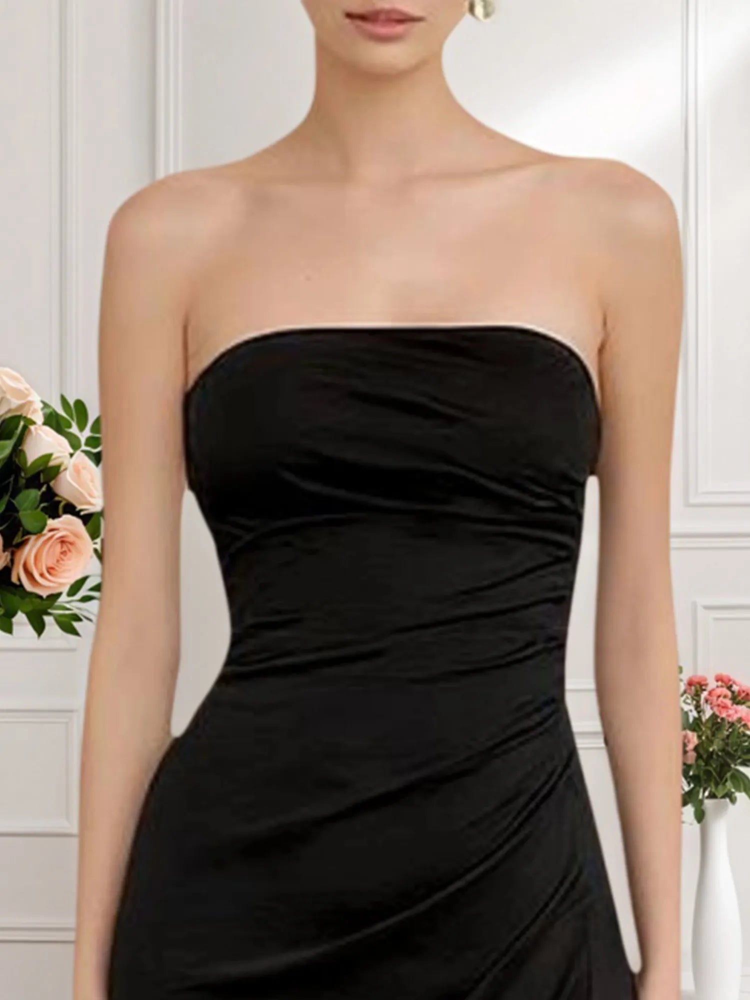 Formal Evening Dress Black Strapless Slit Maxi Dress