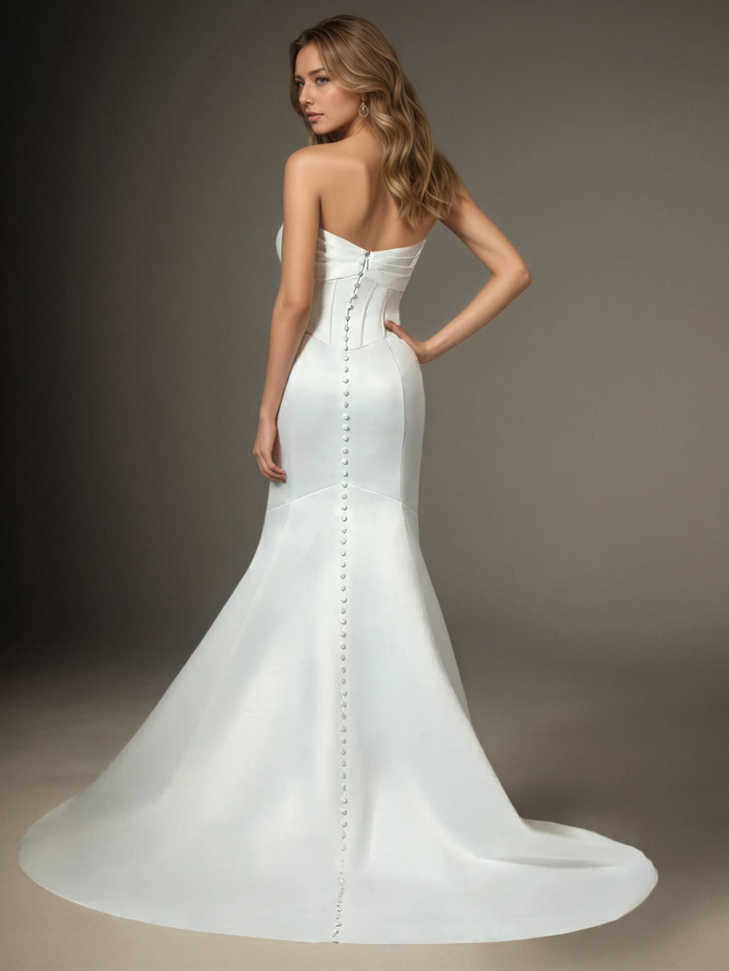 Robe de mariée sirène blanche en satin bustier