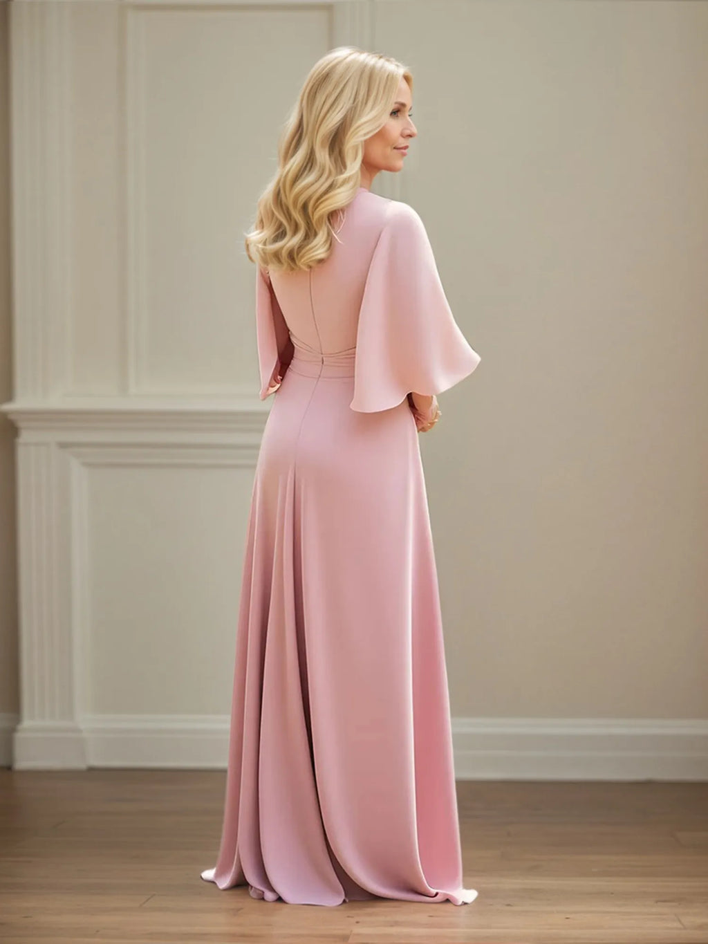 Vestido de Mãe da Noiva em Modelo Tubinho/Coluna, Franzido, Comprimento Longo com Renda