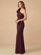 One Shoulder 3D Flower Satin Mermaid Mother of the Bride Dress