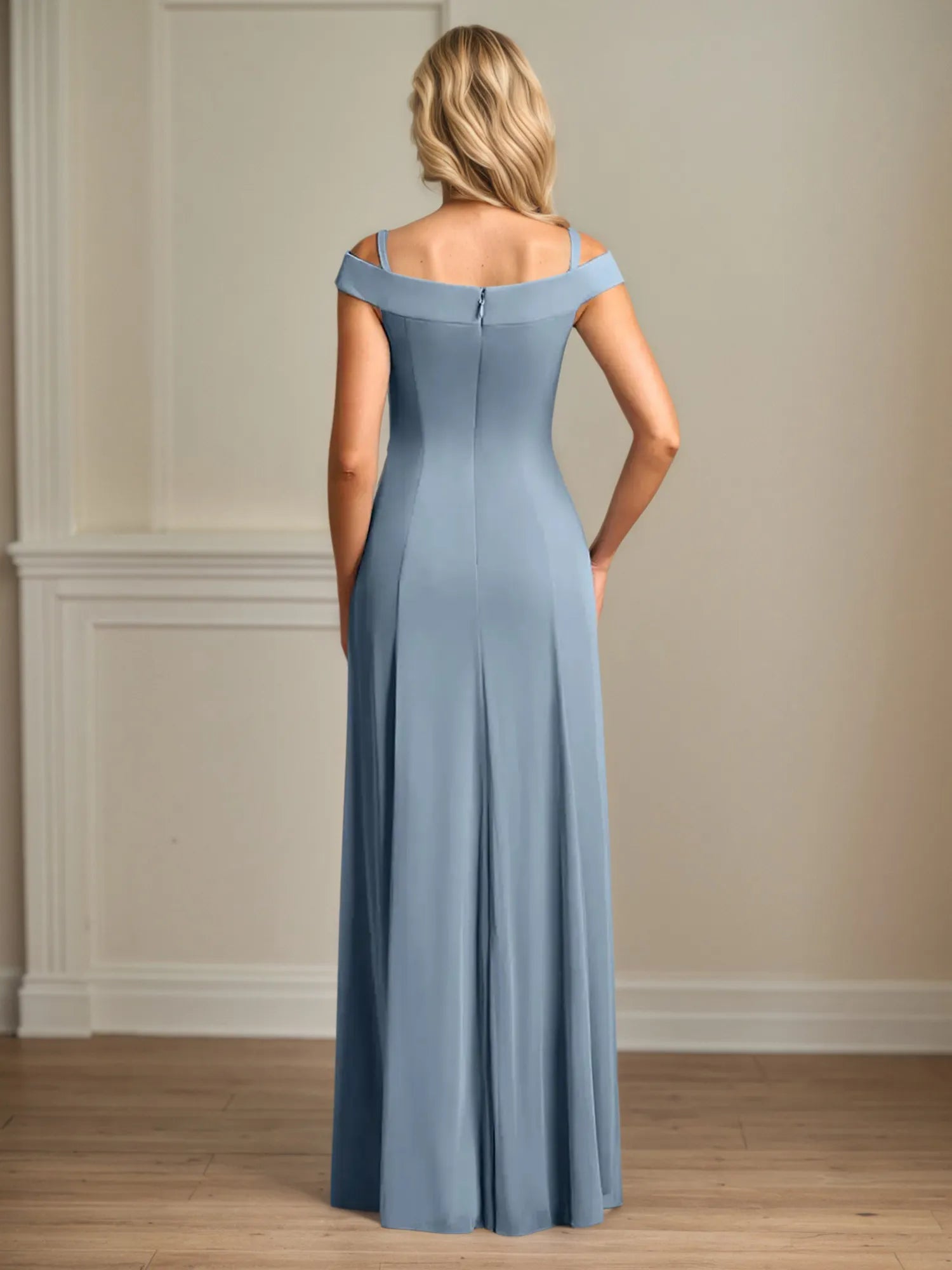 A Line Off the Shoulder Floor Length Chiffon Mother Of the Bride Dress With Pleated