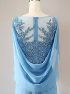Vestido para madre de la novia trompeta/sirena de gasa con escote redondo, mangas 1/2 y cuentas