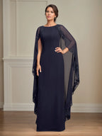Sheath/Column Scoop Floor Length Chiffon Mother of the Bride Dress With Appliques Sequins