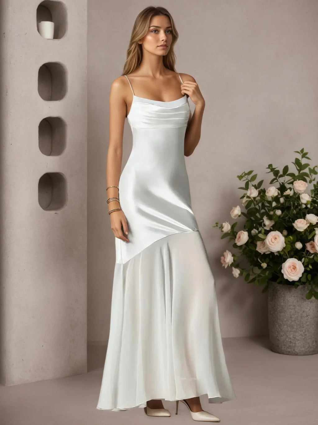 Weißes Meerjungfrau Satin Hochzeitskleid