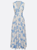 Robe maxi ligne A bleu clair en chiffon à fleurs col en V sans manches