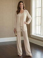 Tailleur pantalone in chiffon per madre della sposa con giacca
