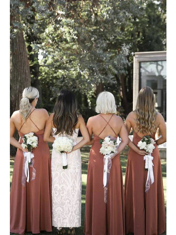 Simple Criss-Cross Straps Back Dusty Rose Bridesmaid Dress