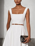 White Lace Classic Square Neck Sleeveless A-Line Maxi Dress