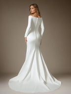 Weißes Meerjungfrauen-Schulterfreies Satin-Hochzeitskleid