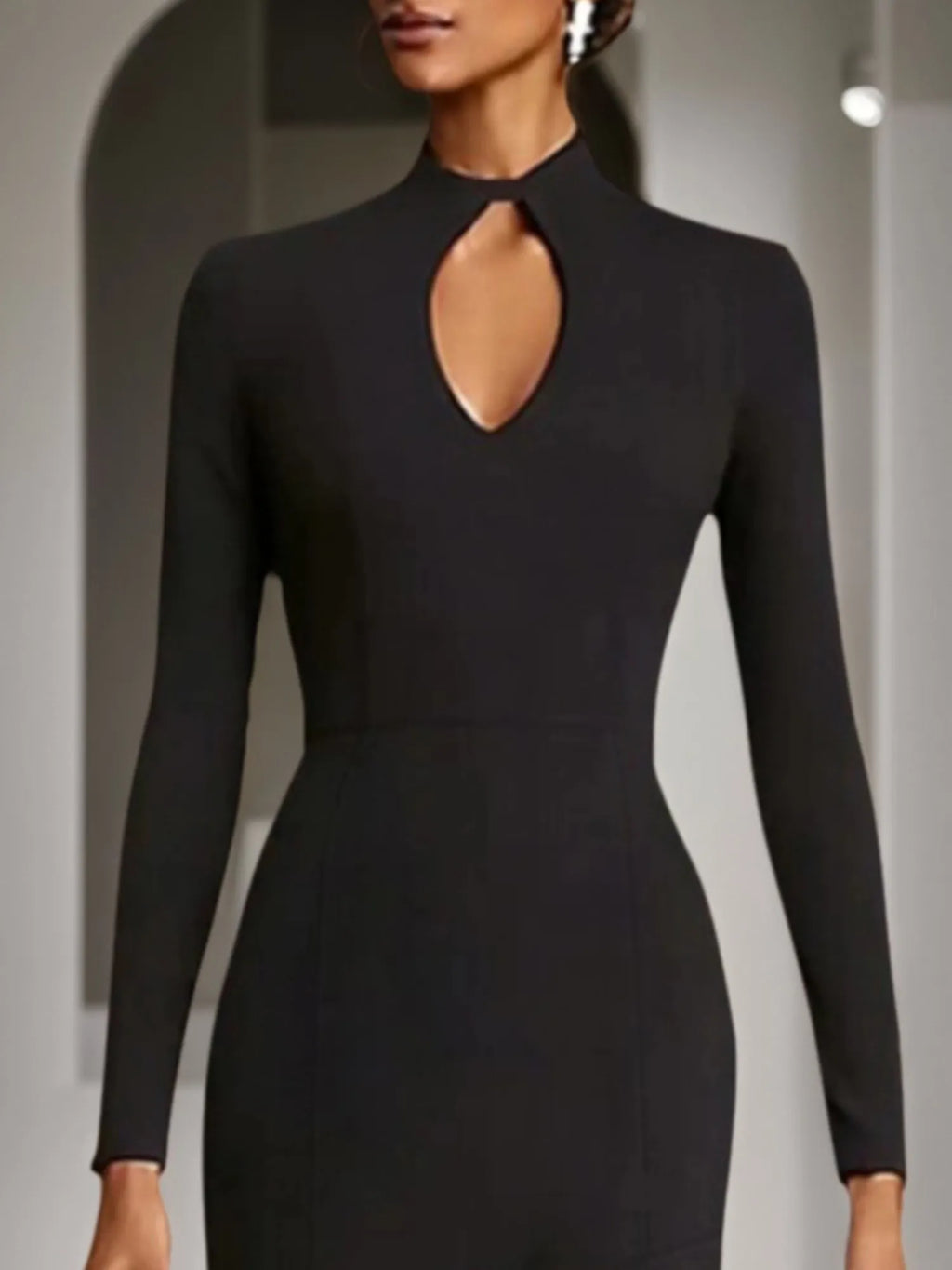 Formal Evening Dress Black White Stand Collar Ruffle Maxi Dress