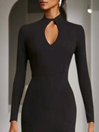 Formal Evening Dress Black White Stand Collar Ruffle Maxi Dress