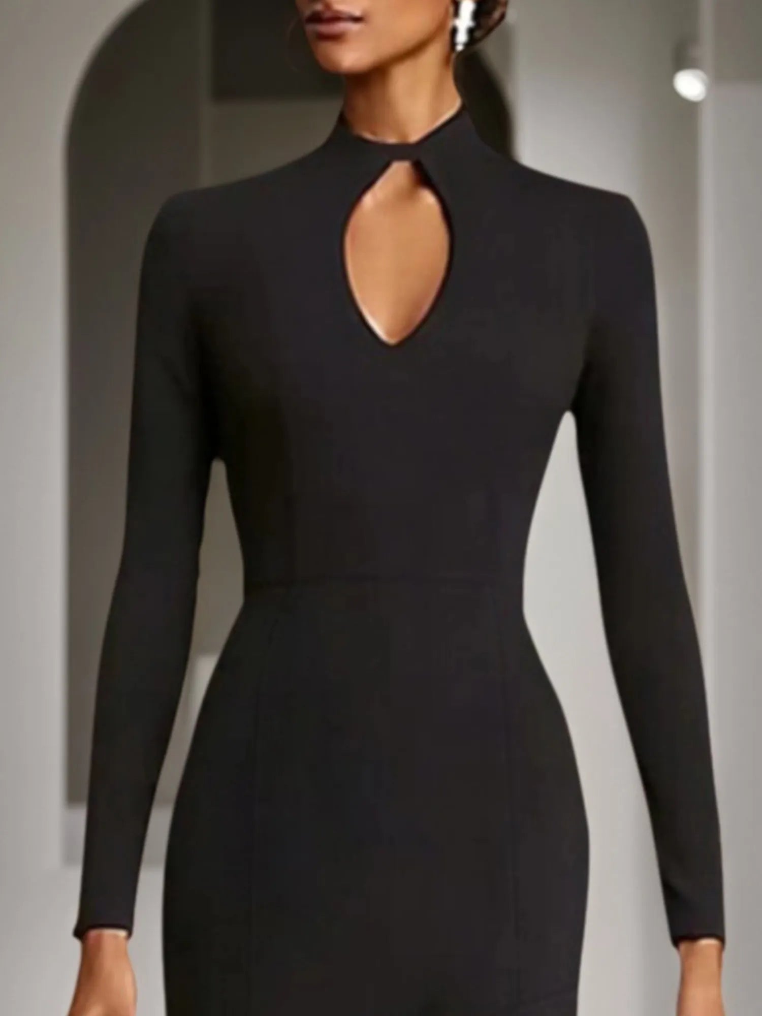 Formal Evening Dress Black White Stand Collar Ruffle Maxi Dress